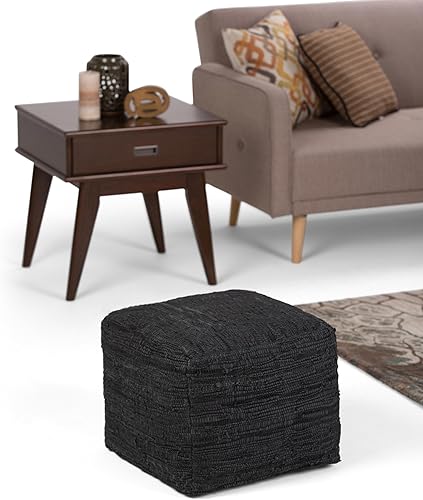 Miniatura 45 de SIMPLIHOME Grady Puf cuadrado contemporáneo en tono tierra marrón tejido a mano para la sala de estar, el dormitorio y la habitación de los niños