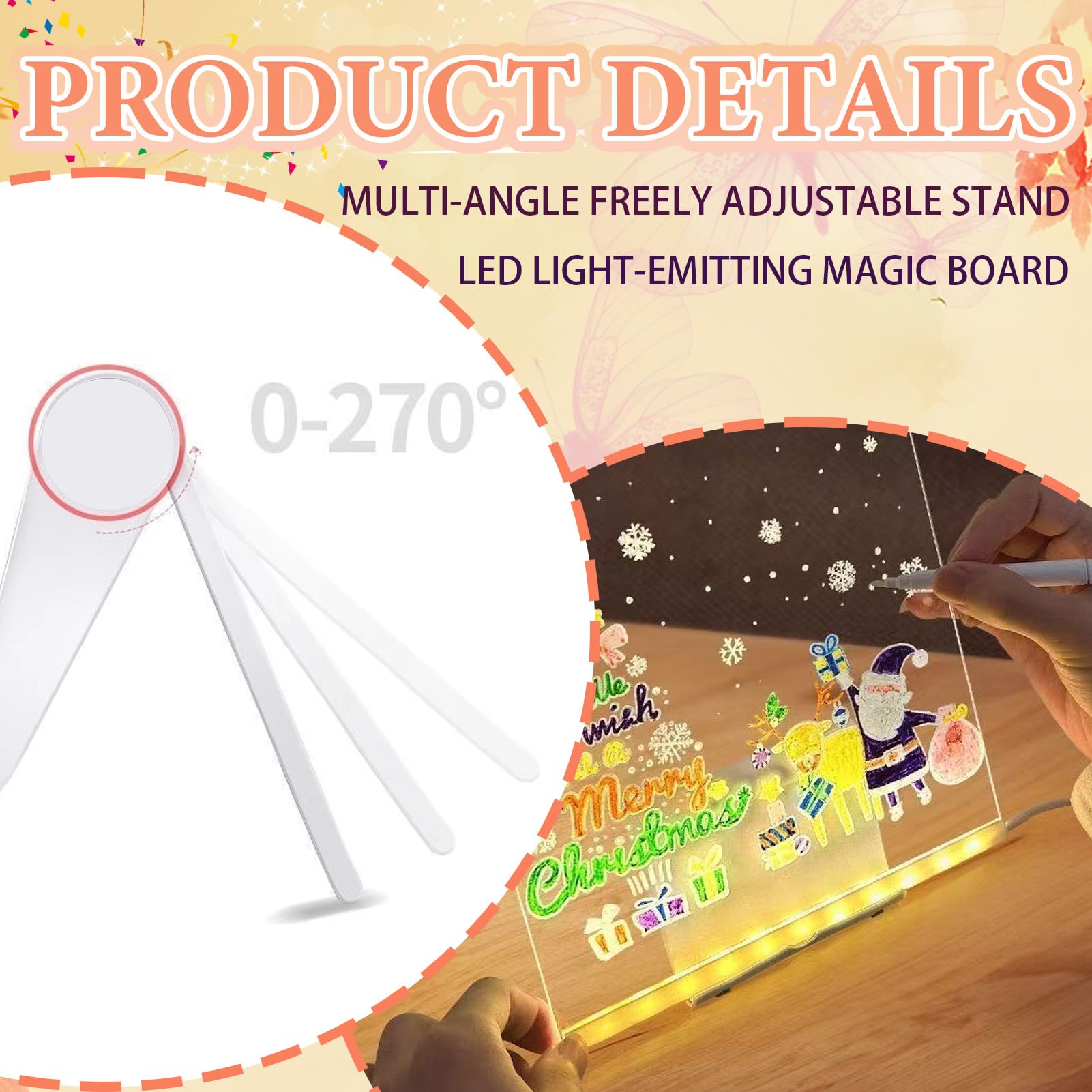 Tablero Acrílico Luminoso LED Mensaje 20x30 cm 7 Colores Bolígrafo Soporte Ajustable
