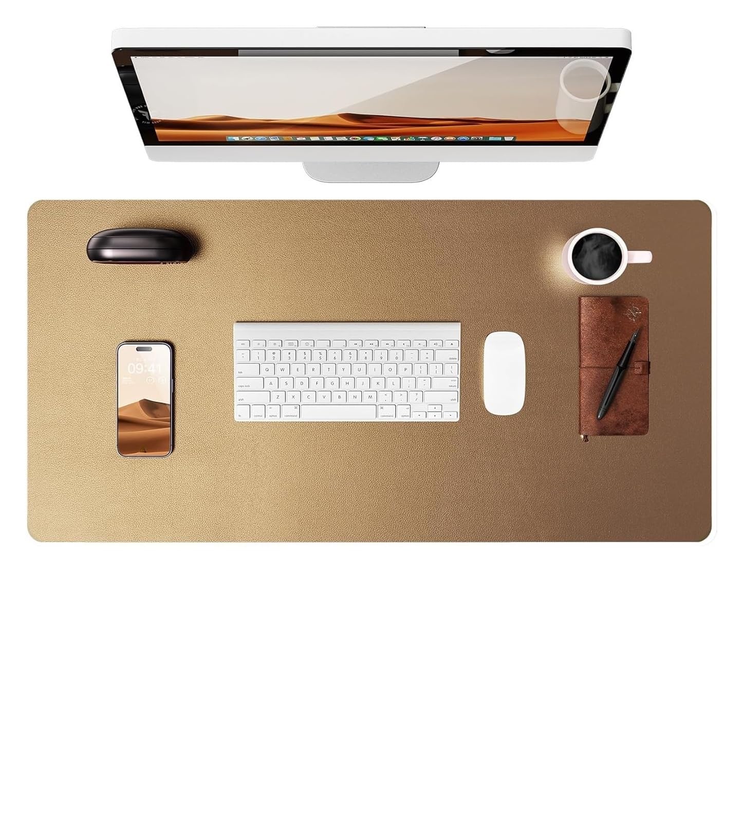 Desk Mat Mouse Pad,Leather Desk Protector, Office Mat, Large, Non-Slip PU Blotter, Laptop Waterproof(Bronze,100x50 cm)