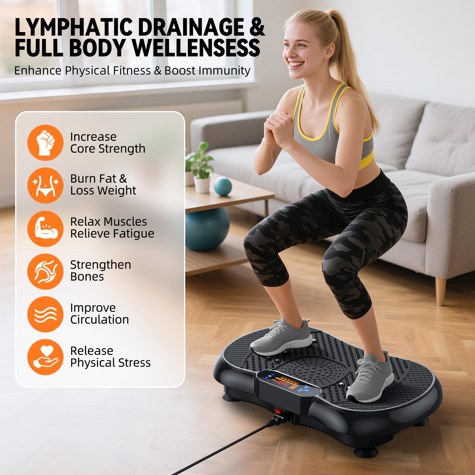 Vibration Plate Exercise Machine 2025 Upgraded Fitness Vibrating Lymphatic Drainage for Weight Loss 330Lbs, 999 Adjustable Speeds, Full-Body Shaker Workout Platform for Women Men, Sport Home Gym