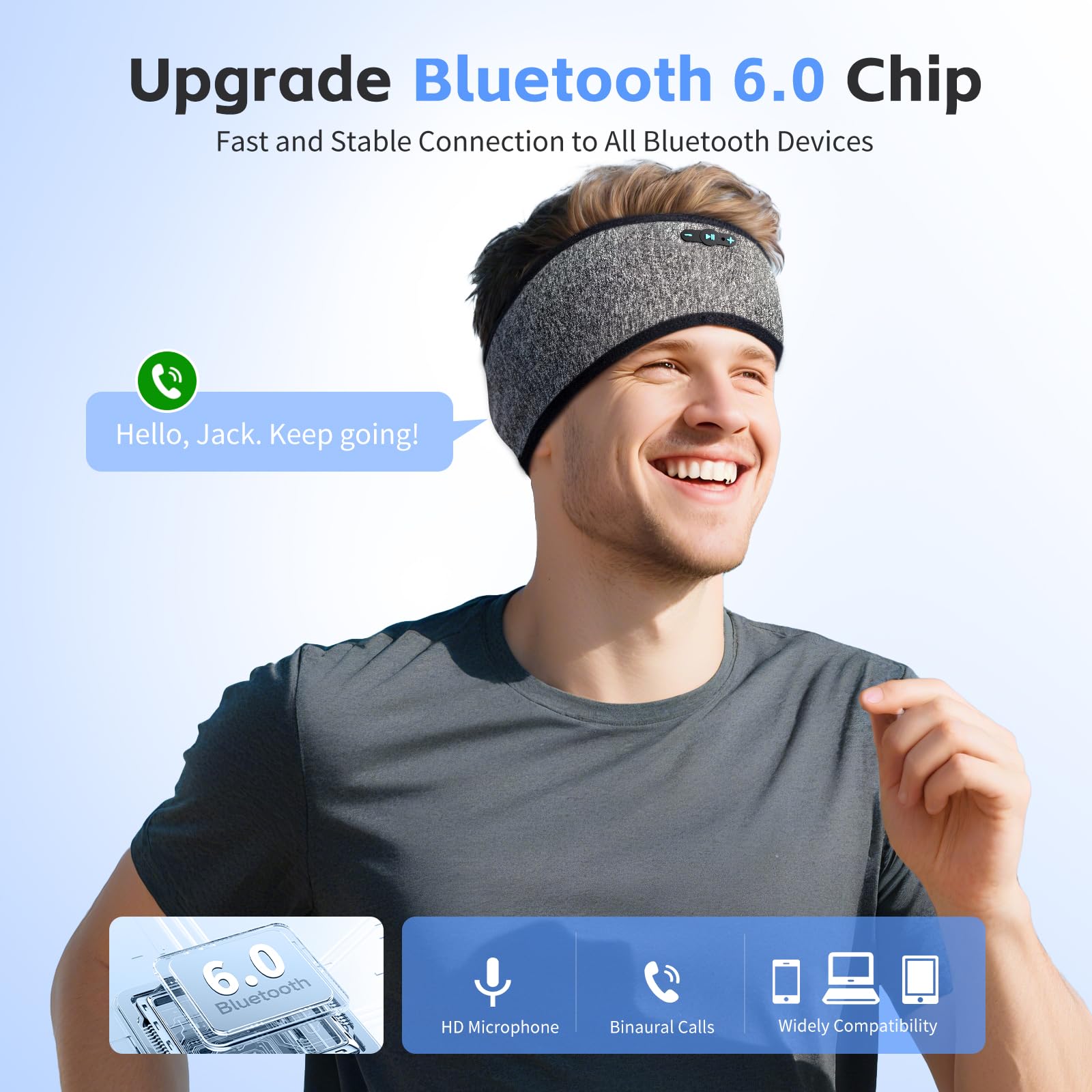 Cuffie per dormire con Bluetooth 6.0, fascia 3 in 1, per dormire, per chi dorme sul fianco, con 20 ore di riproduzione, stereo HD, archetto wireless rimovibile e lavabile, per fare sport durante il