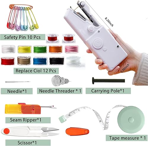 Miniatura 2 de Máquina de coser de mano, mini máquina de coser con kit de accesorios para costura rápida, máquina de coser portátil eléctrica ligera y fácil para