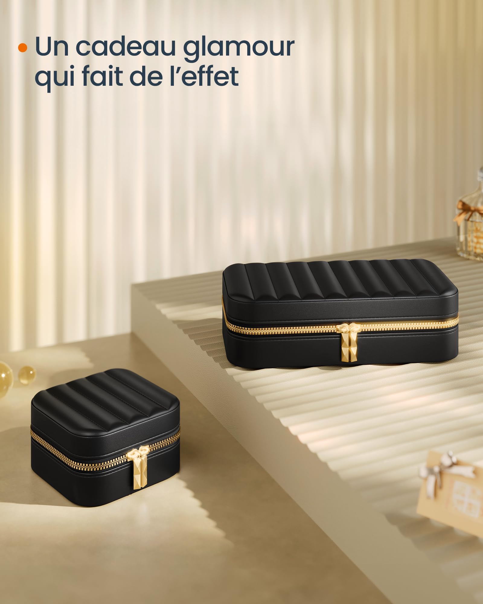 SONGMICS HOME Boîte à Bijoux Empilable Avec Miroir, ANAH Collection, 4 Niveaux, PU Avec Coutures