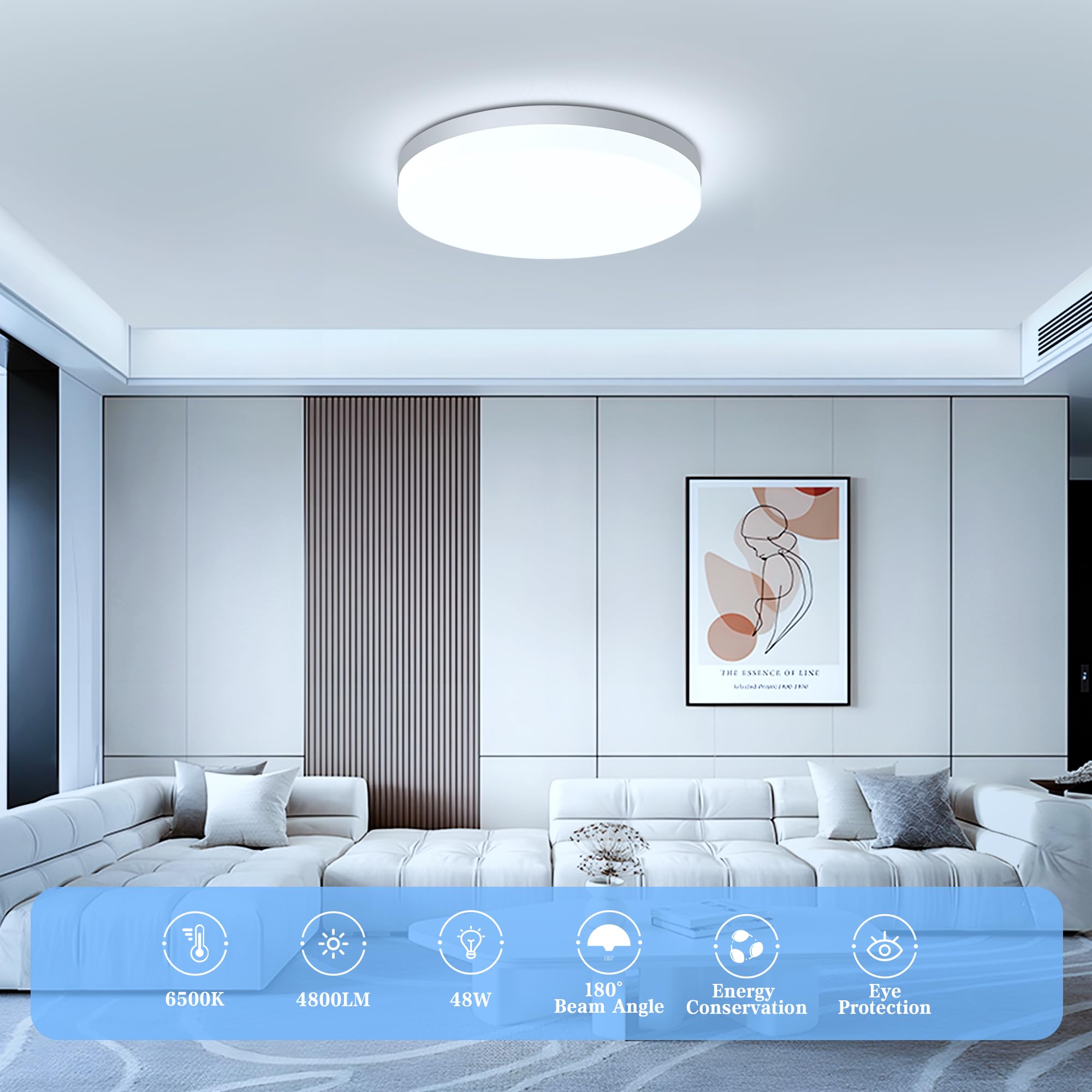 EASY EAGLE Plafoniera LED Soffitto 48W, Lampada da Soffitto LED 6500K 4800LM Plafoniera Bagno Rotonda Ø30CM Plafoniere da Ufficio Luce Soffitto per Camera da Letto, Cucina, Soggiorno, Balcone