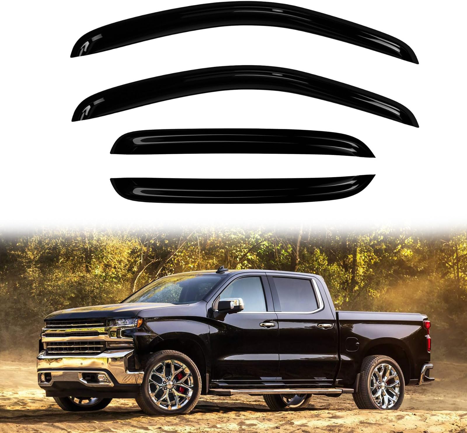 4PC Rain Guards for 07-13 Chevy Silverado GMC Sierra 1500 2500HD 3500HD Window Visors for Suburban Yukon XL 1500 2500 Crew Cab Only Deflectors Sun Shades Vent Tape On Out Channel