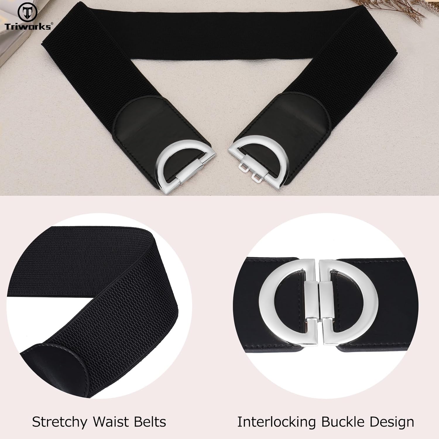 TRIWORKS Women Wide Elastic Waist Belts Wide Stretchy Belts for Dress Fashion Ladies Belt - Image 6