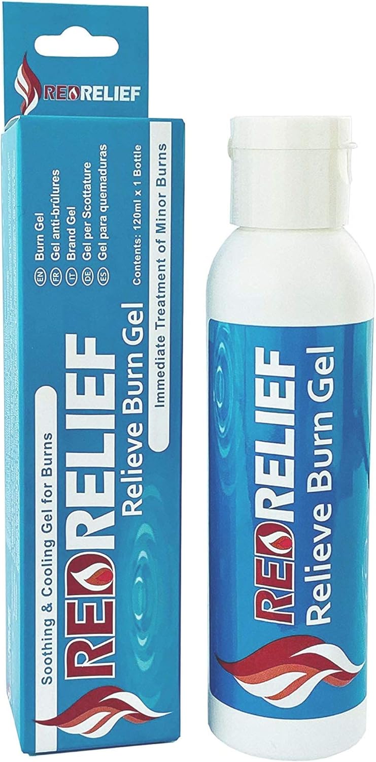 RedRelief Emergency Burn Gel 120ml Botella - Gel calmante y refrescante para quemaduras, escaldaduras y quemaduras solares