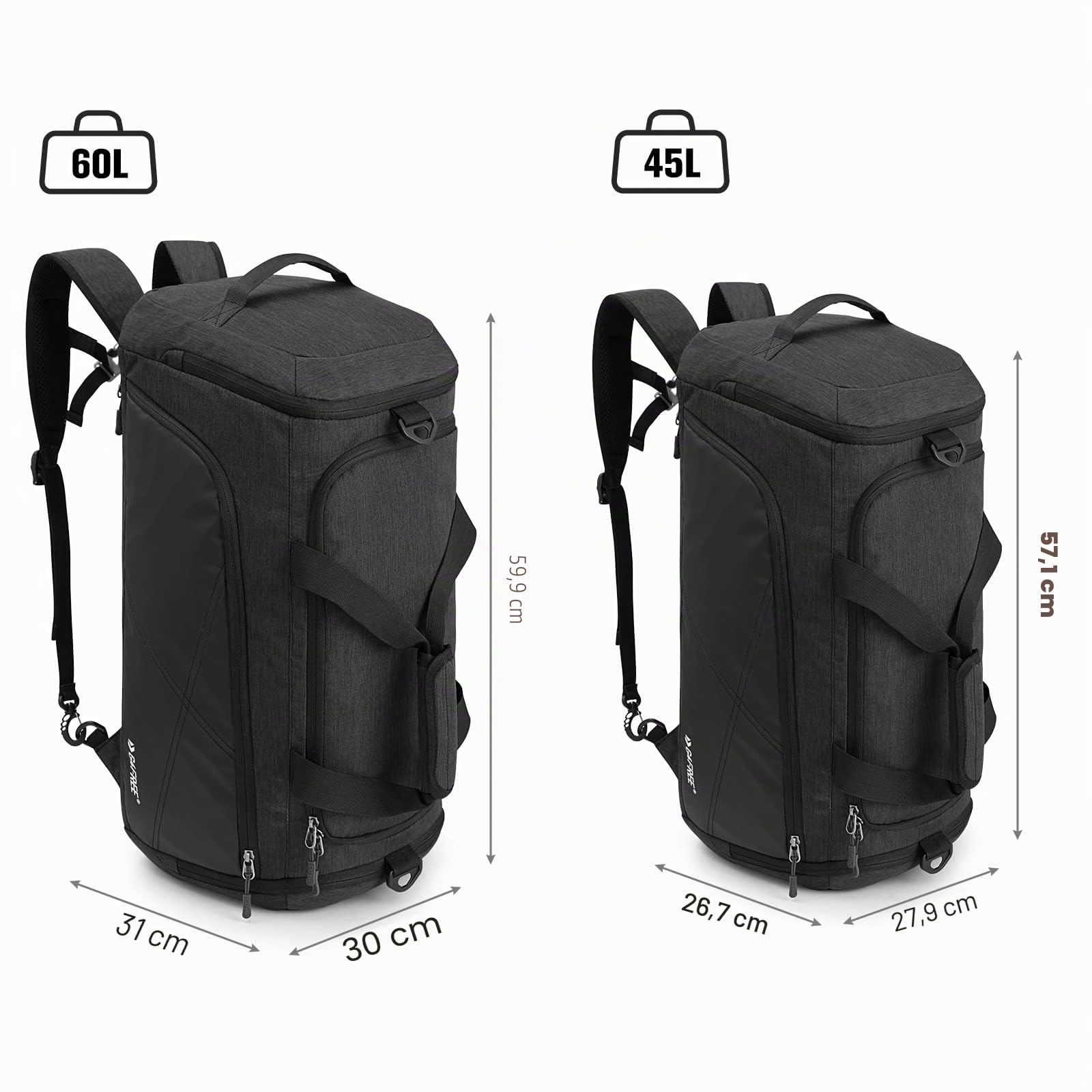 G4Free 45L/60L Sac de Sport et de Voyage pour Hommes et Femmes/avec Compartiment à Chaussures et Compartiment Humide pour l'École, Le Sport, la Remise en Forme et Les Voyages