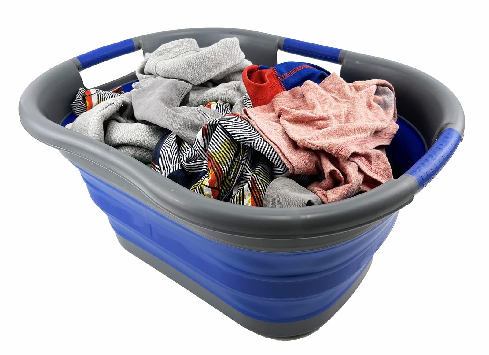 SAMMART Cesto Portabiancheria Pieghevole in Plastica da 40 Litri - Contenitore/Organizzatore Pieghevole Pop Up-Vasca di Lavaggio Portatile-Cesto Salvaspazio (1, Grigio scuro/blu violaceo)