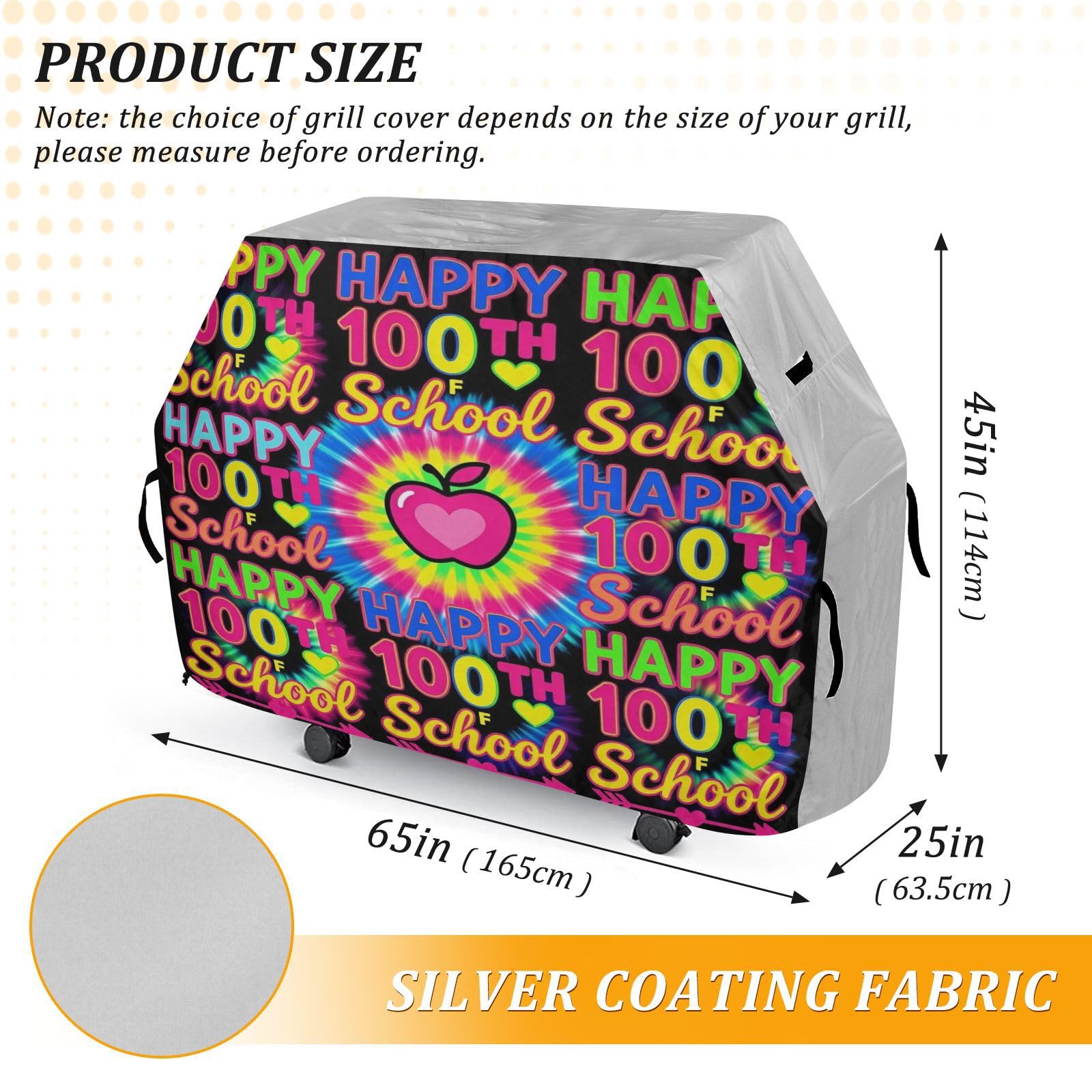 Copertura per barbecue da 165 cm, resistente allo sbiadimento e ai raggi UV, per barbecue all'aperto, copertura tie dye Happy 100th Day Of School