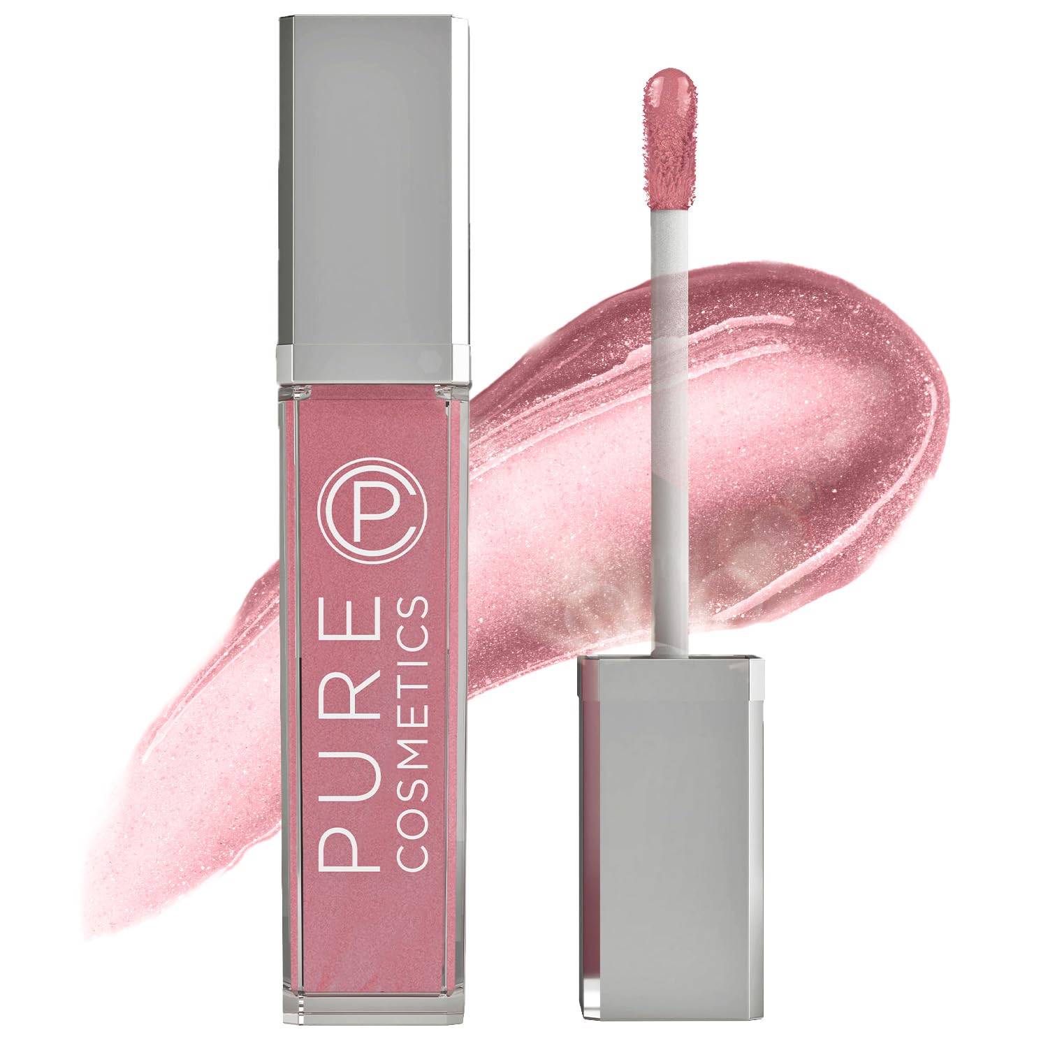 Pure Illumination Light-Up Lip Gloss with LED-Lit Applicator Brush + Side Mirror, Non-Sticky, Moisturizing Hydrating Lip Glosses with Lanolin, Jojoba Oil, & Vitamin E, Pouty Pink