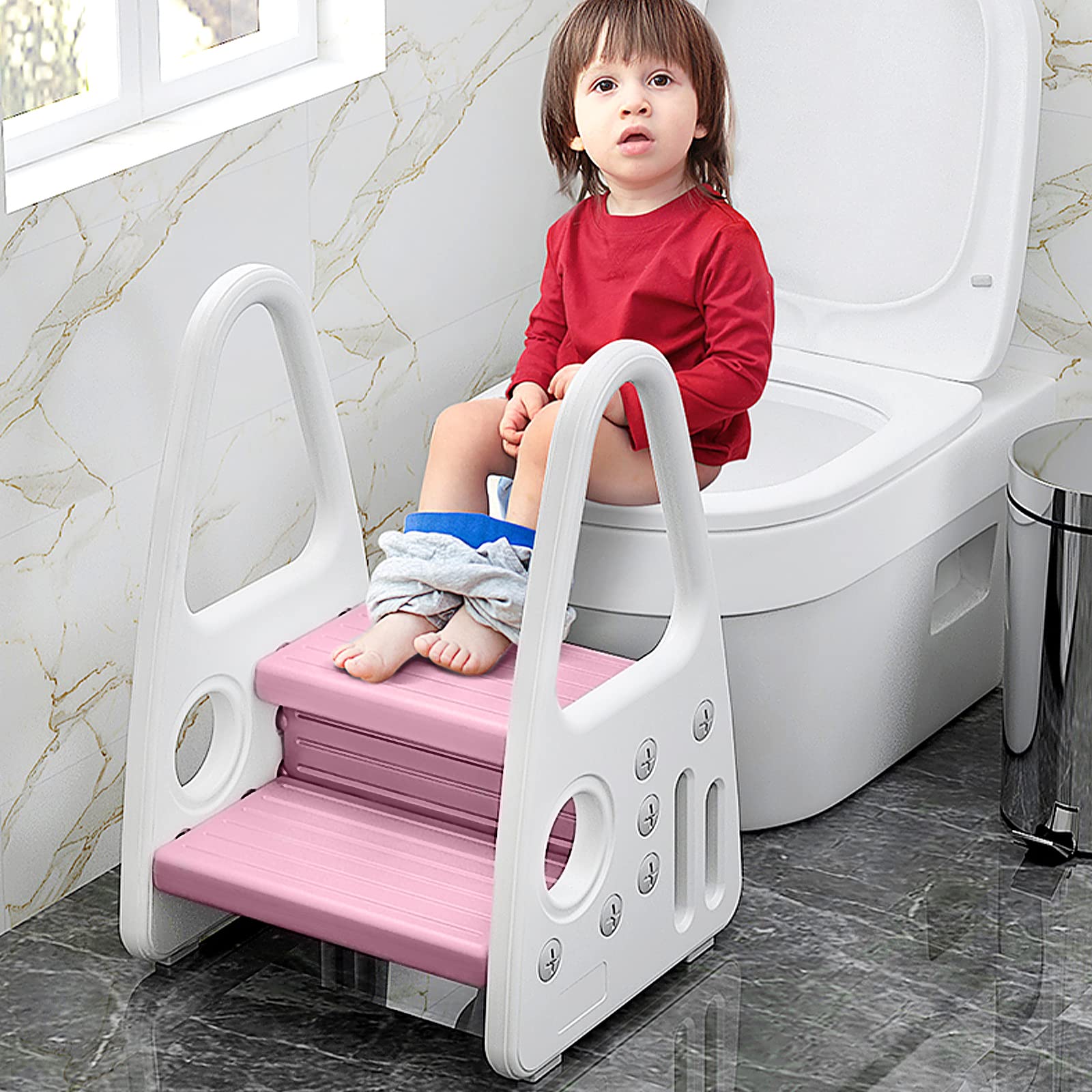 NAIZY Sgabello da Due Gradini per Bambini in HDPE, Capacità di Carico di 50 kg, Rosa