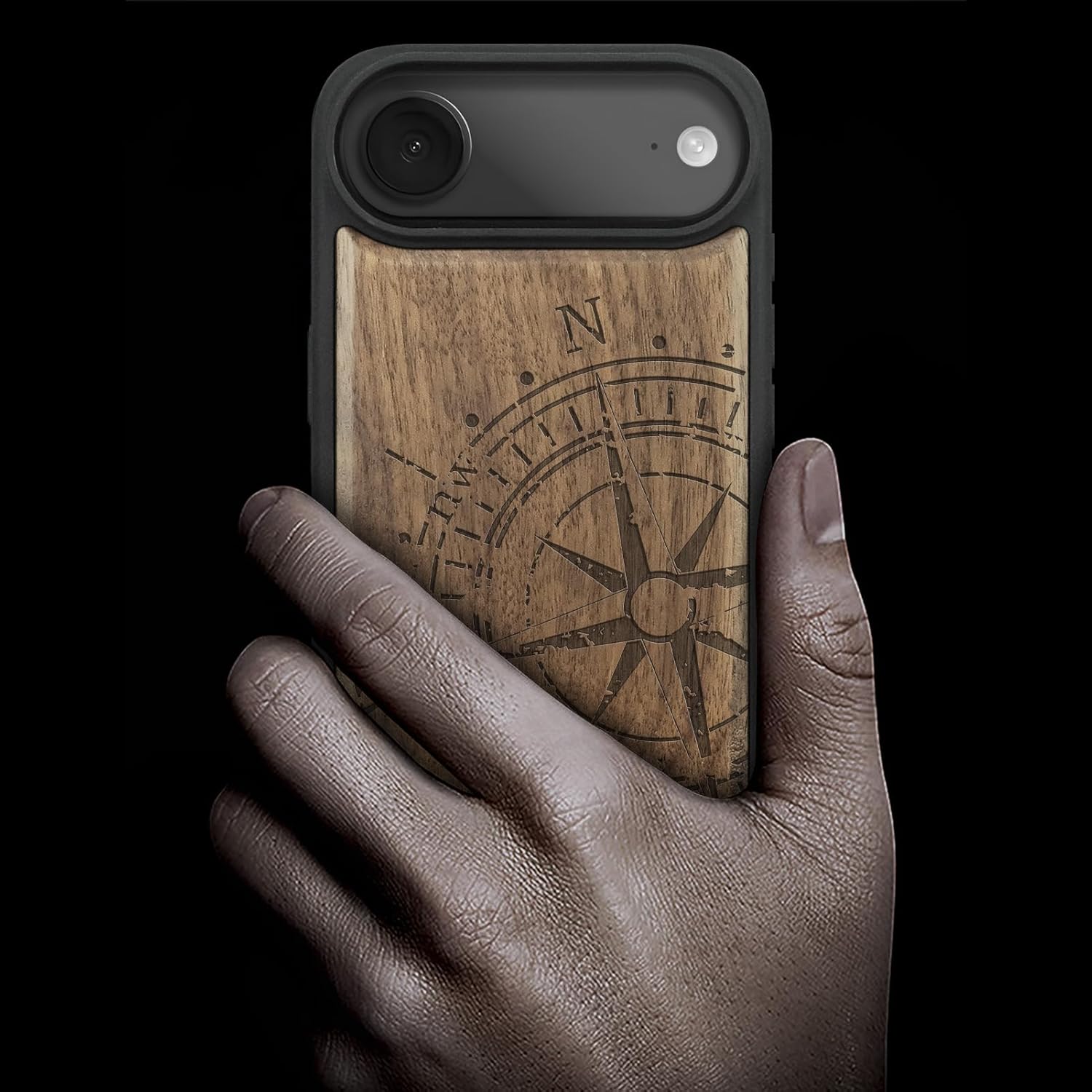 Carveit Magnetic Wooden Case for iPhone Air Case, Wood Artisan Engraved & Soft TPU Shockproof Cover, Compatible with MagSafe 17 Air Wireless Chargers (The Incomplete Compass) Walnut
