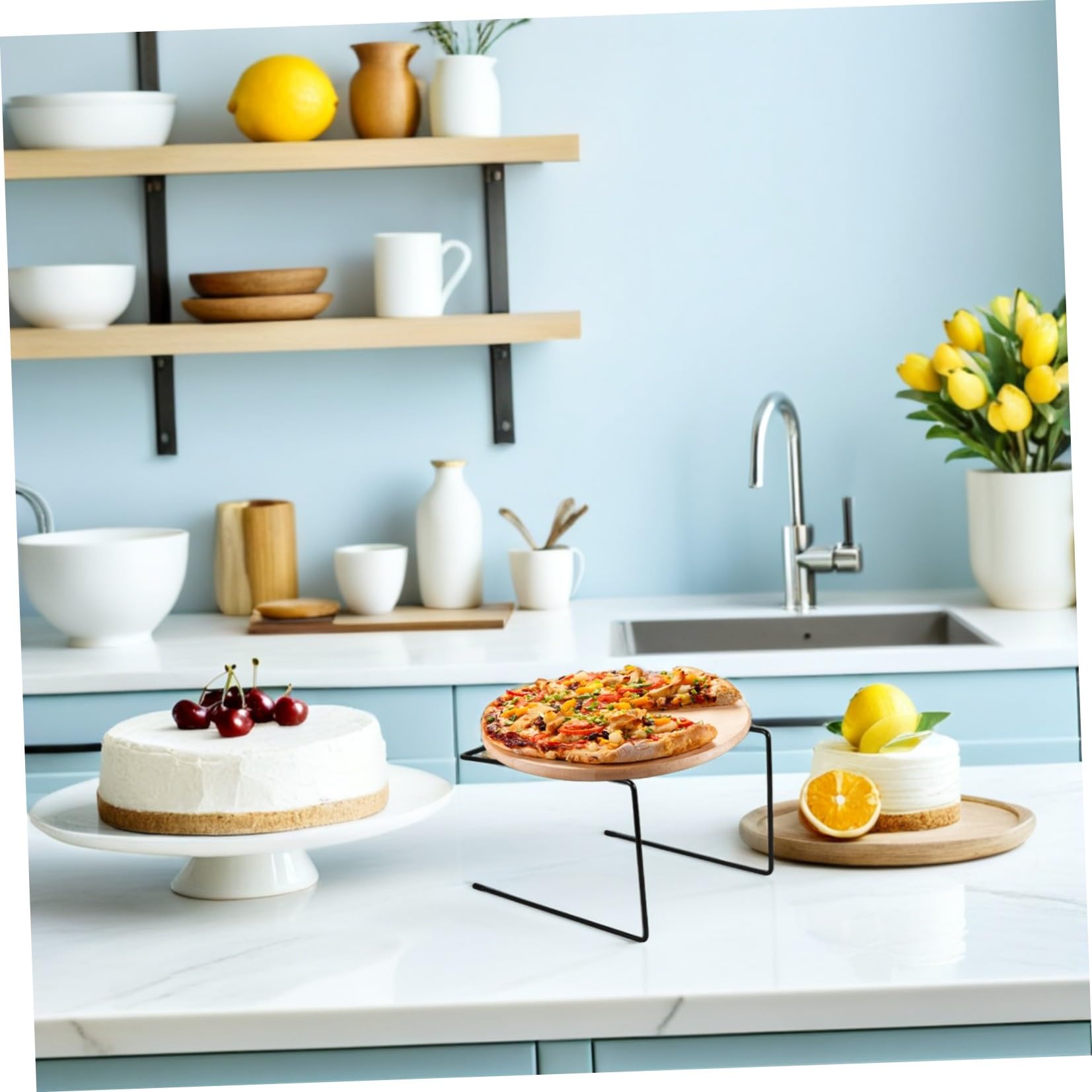 FRCOLOR 4 Pezzi Supporto per Pizza Espositore Versatile Design Impilabile in Ferro Nero Raffinato e Moderno per Ristoranti e Panetterie