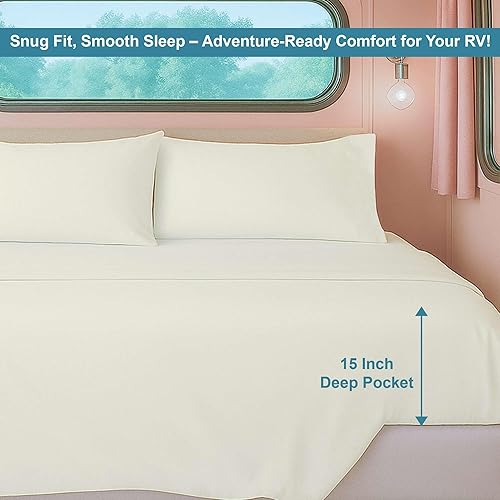 Miniatura 4 de Juego de sábanas tamaño individual (38 x 75), 4 piezas, color marfil, bolsillo profundo para colchones de 15 pulgadas, microfibra cepillada, ideal