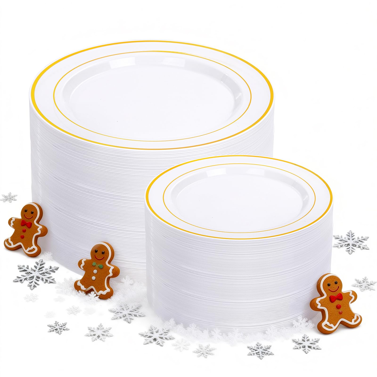 200 Pcs Gold Plastic Plates - Heavy Duty Disposable Party Plates, Gold Plates Disposable Include 100 Dinner Plates and 100 Elegant Dessert Plates, Plastic Plates for Party, Holiday, Wedding & Birthday