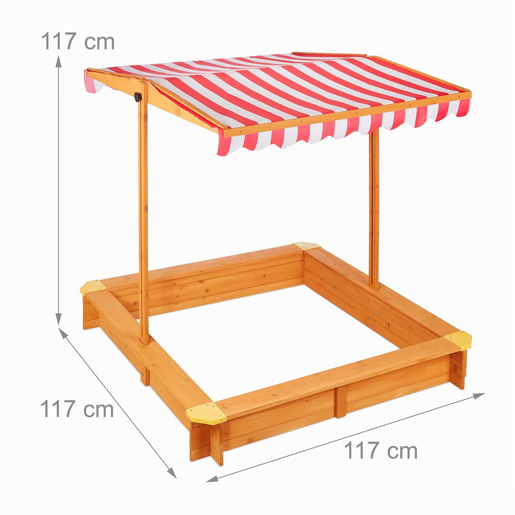 Relaxdays Arenero Niños con Techo Regulable, 117 x 117 x 117 cm, Cajón de Arena con Forro, Madera de Abeto, Natural