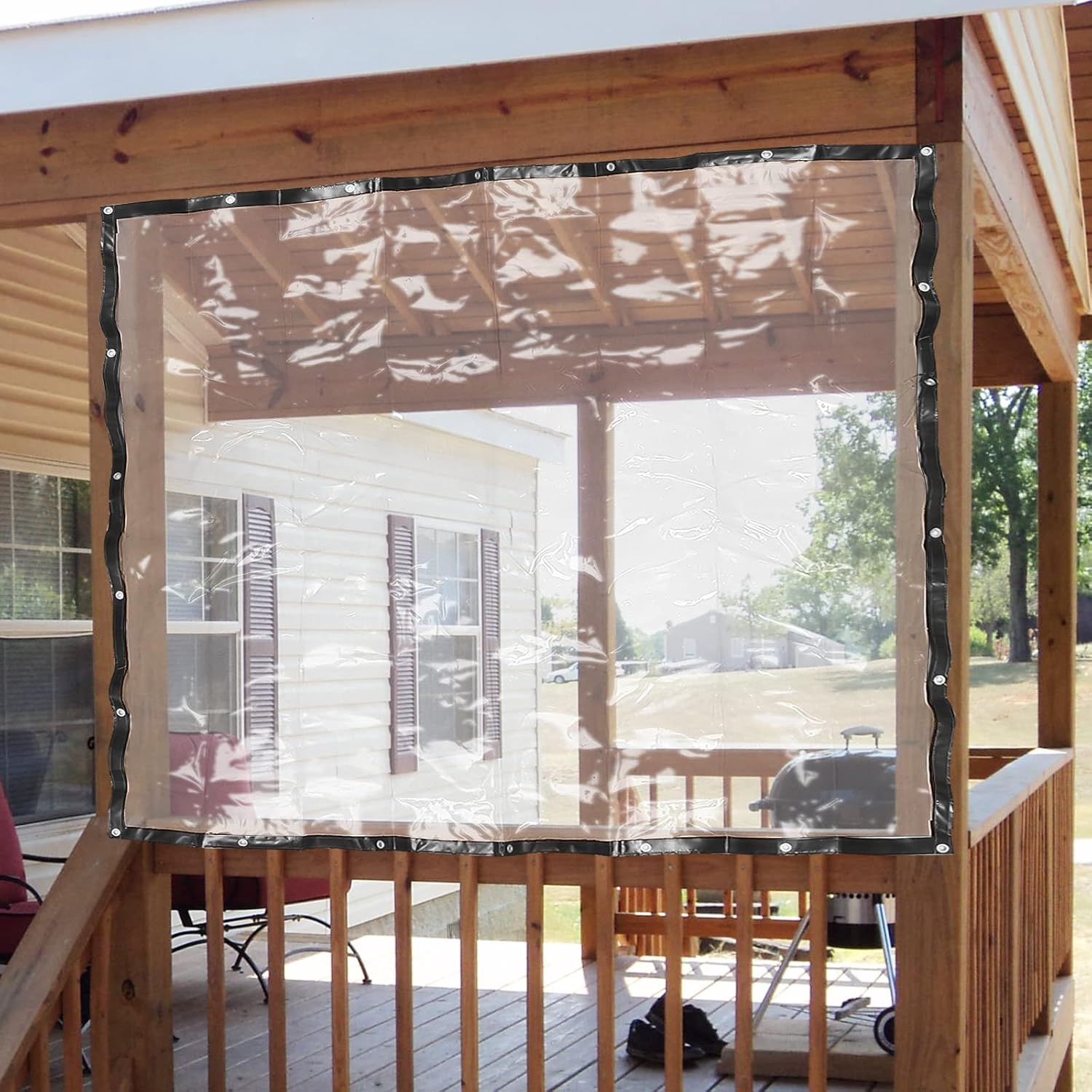 PVC Clear Tarp Heavy Duty Waterproof Vinyl Patio Enclosure Outdoor Curtain with Grommets for Covering Garden, Porch, Patio (Black, 8 * 10 Ft)