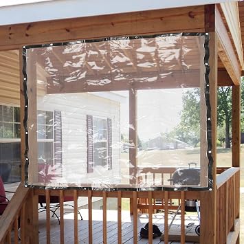 8 x 10FT Outdoor Clear Tarp Curtain Waterproof & Wind-Proof Transparent PVC Tarpaulin Duty Heavy Tear Resistant Thick Cover with Grommets for Camping, Plants Greenhouse, Patio and Pavilion