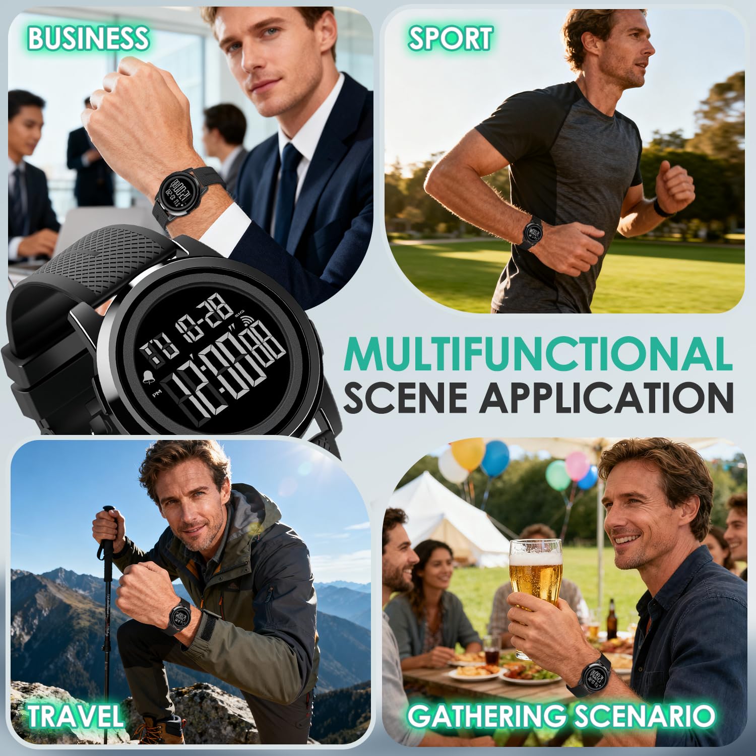 ASPYT Men Digital Watch Thin Sports Waterproof Outdoor LED Screen Large Face Wrist Watches for Men with Back Light Alarm Date Stopwatch