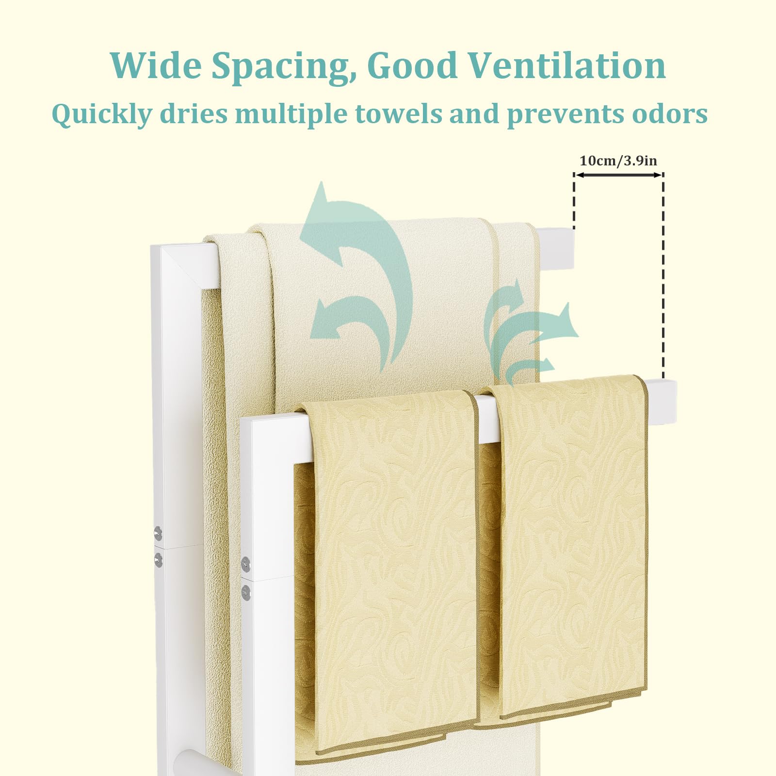 Yawinhe Porte Serviettes sur Pied, Support Salle de Bain, avec 2 Barres, en Acier Inoxydable, pour Vêtements, Couvertures, 40x20x80cm, Blanc, SMJ003W