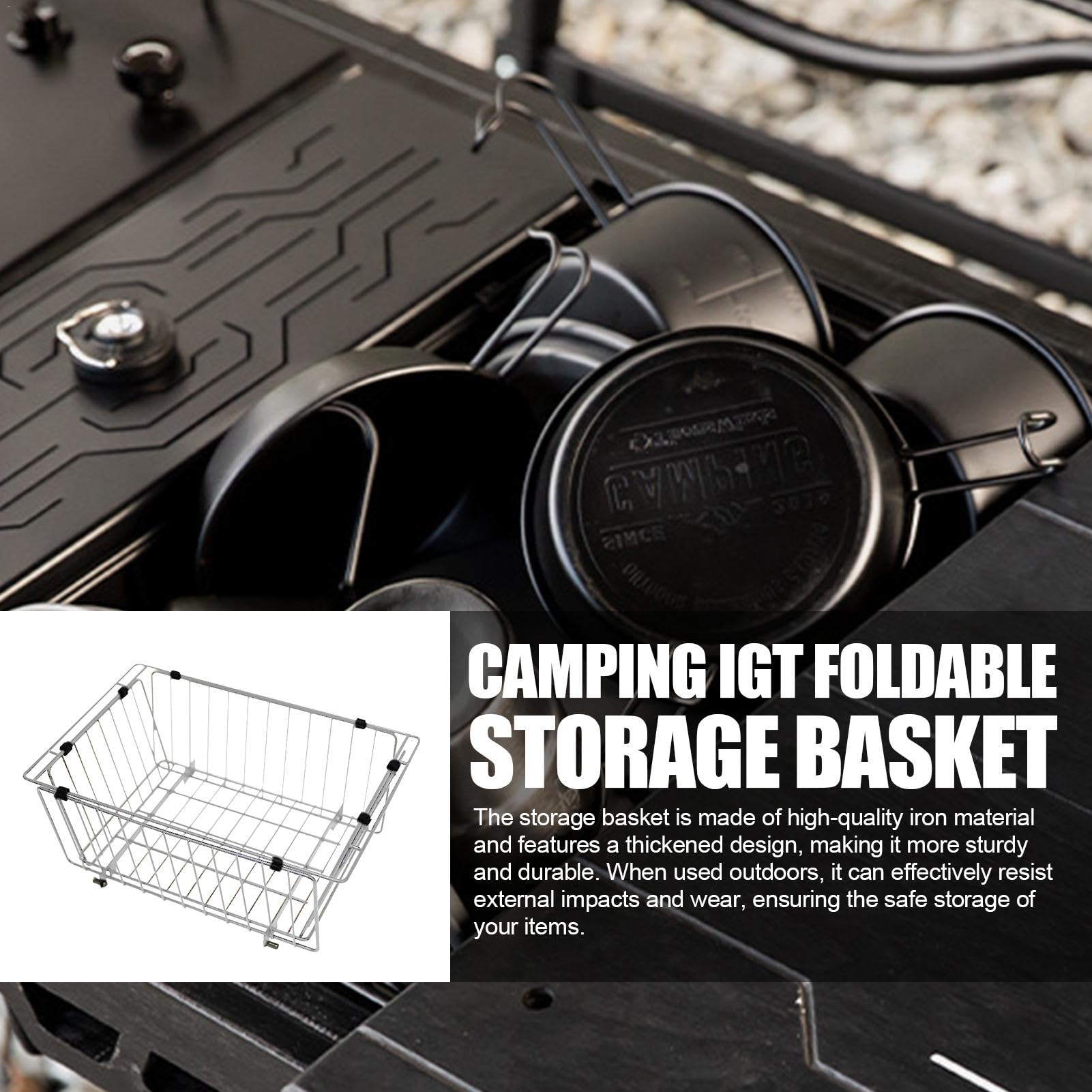 Cesta plegable de acero inoxidable para camping, cesta de almacenamiento plegable de acero inoxidable, contenedores de almacenamiento para el hogar, gabinete, despensa, armario, cocina, piezas de mesa