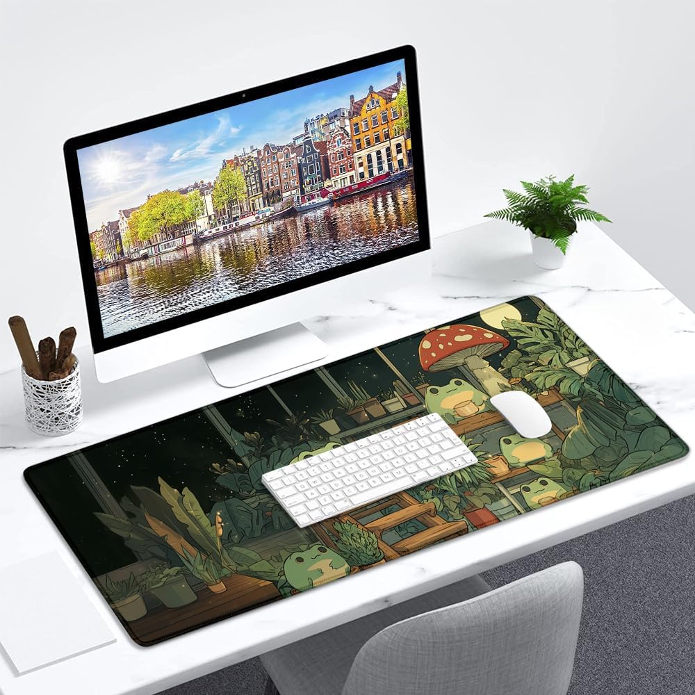 Cute Frog Desk Mat,Desk Pad, XXL Large Mouse Pad,Anti-Slip Big Mousepad with Stitched Edges,Computer Mouse Pads for Desktop Decor,Cute Office Desk Accessories for Women Man Gamer image 5