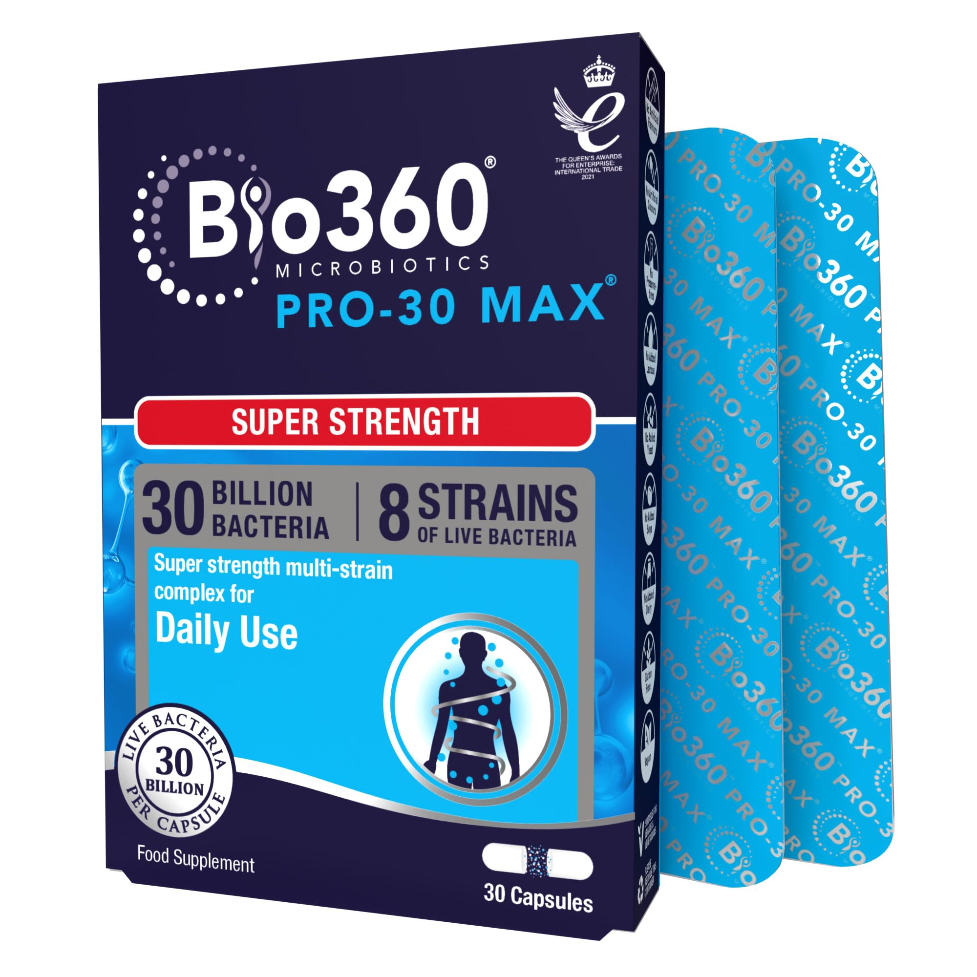 Natures Aid Pro-30 Max Super Strength Probiotic | Multi- strain complex For Daily Use | Suitable for Women & Men | Gluten Free | Vegan | 30 Capsule.