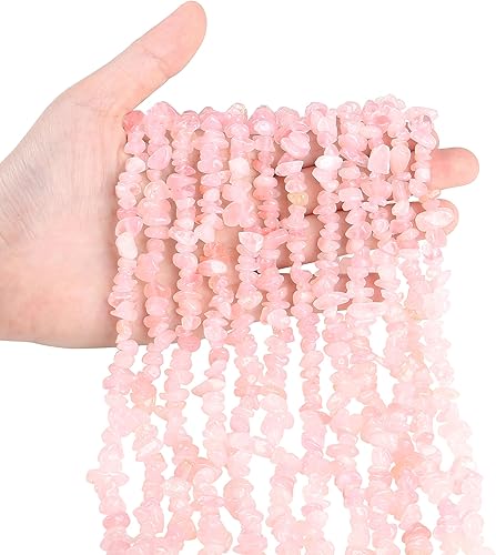 Miniatura 2 de ZHIYUXI 400 cuentas rosas de cuarzo rosa de 5 a 0.315 in, piedras preciosas para hacer pulseras, 2 hebras de piedra irregular, cuentas sueltas para