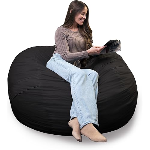 Big Joe Fuf XL Foam Filled Bean Bag Chair with Removable Cover, Black Lenox, Durable Woven Polyester, 5 feet Giant