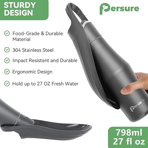 Miniatura 5 de Botella de agua portátil de 27 onzas para perros, de acero inoxidable, conveniente dispensador de agua para mascotas, a prueba de fugas, cuenco de