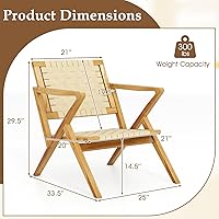 Vista 3 de Tangkula Silla de comedor de madera de teca para exteriores, sillón rústico de madera para patio con asiento y respaldo de cincha, para sala