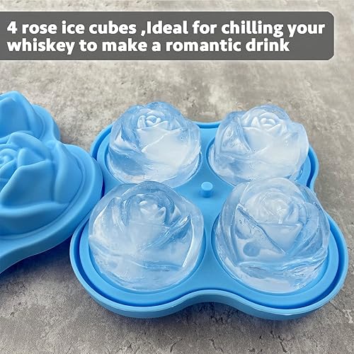 Miniatura 4 de CAMKYDE Bandeja para cubitos de hielo rosa de 2.5 pulgadas 1 molde + 1 embudo + 4 tapones, molde de silicona para cubitos de hielo de 4 cavidades