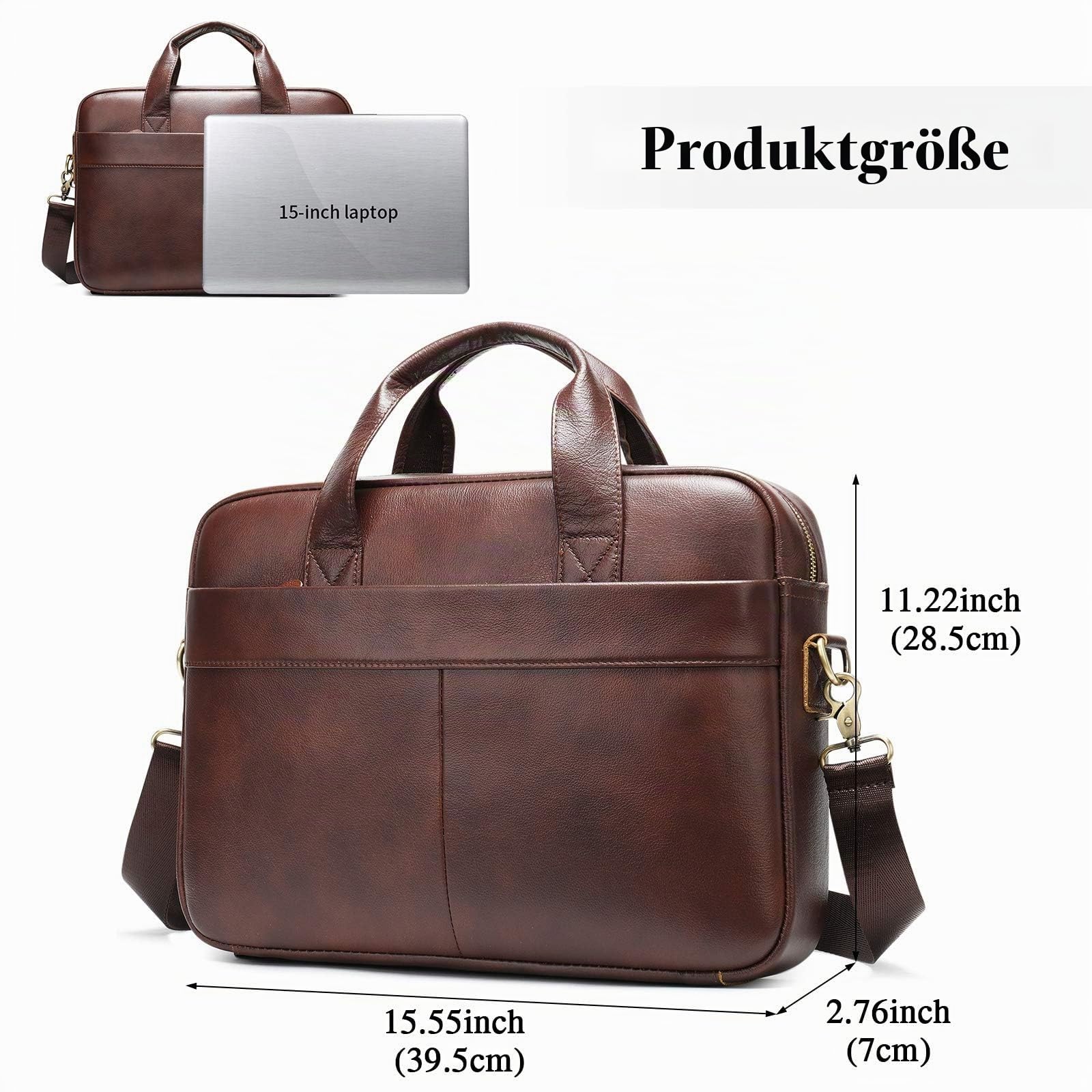 VINBAGGE Businesstasche Herren Echtleder Aktentasche Männer Handtasche Vintage Laptoptasche Arbeitstasche Damen Umhängetasche Schultertasche für 14 Zoll Notebook