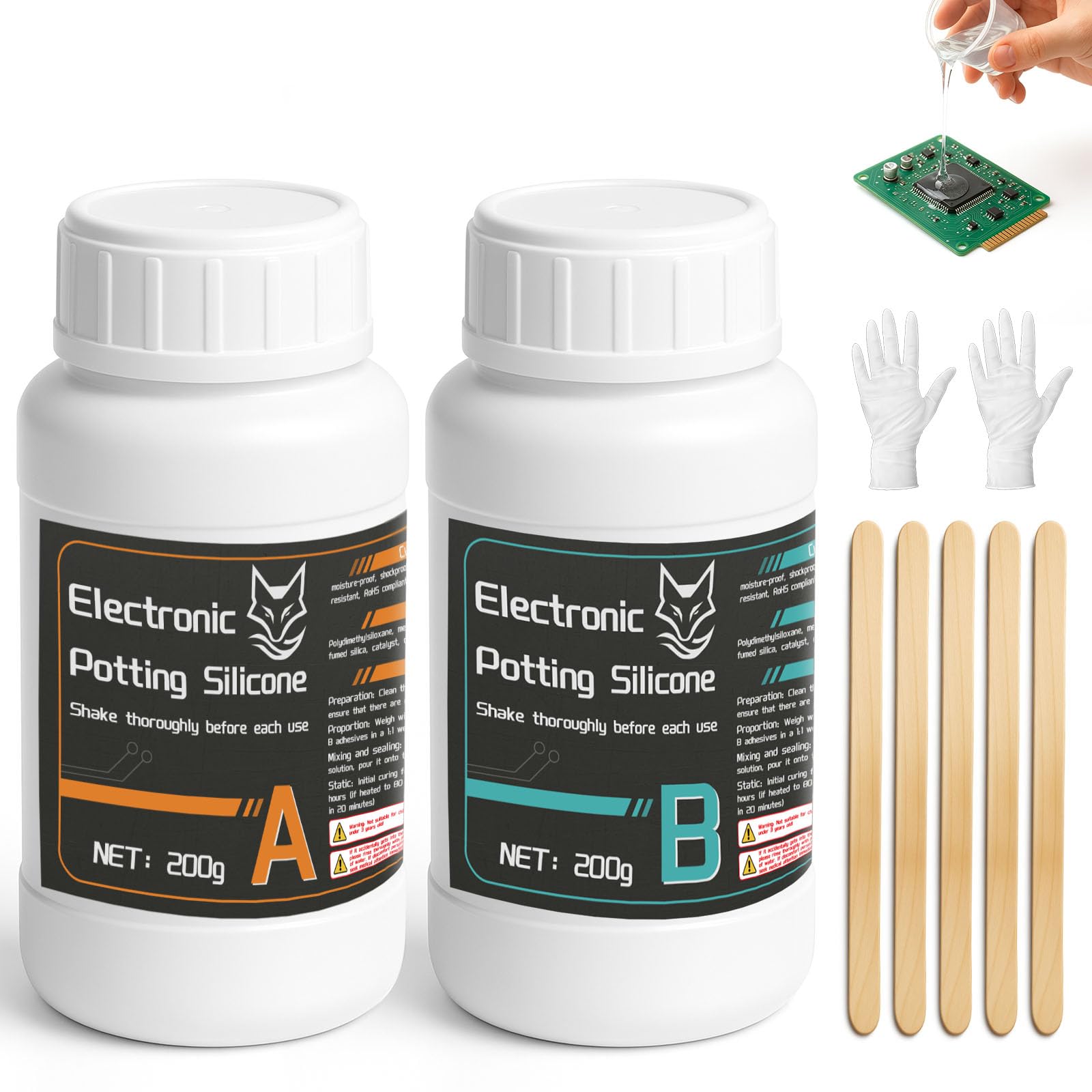 400g Electronics Potting Compound,Transparent Insulating Silicone Sealant,Waterproof,Moisture & Shock Resistant,Providing Reliable and Long Term Protection for Electronic Components