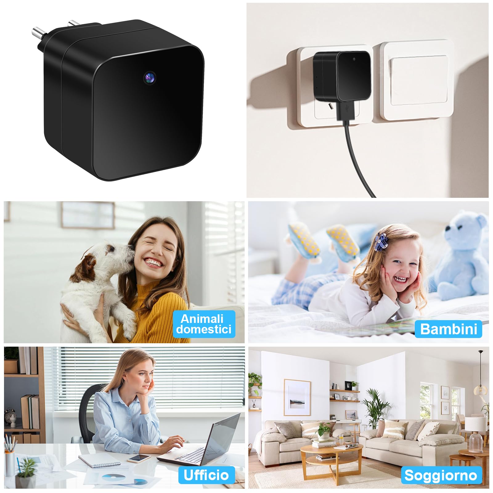 Telecamera Spia WIFI 5G,Videocamera Sorveglianza Interno Caricatore USB | 1080P Spy Cam Senza Fili,Mini Telecamera Nascosta Spia,Rilevamento del Movimento, per Casa/ufficio ,Tuya APP
