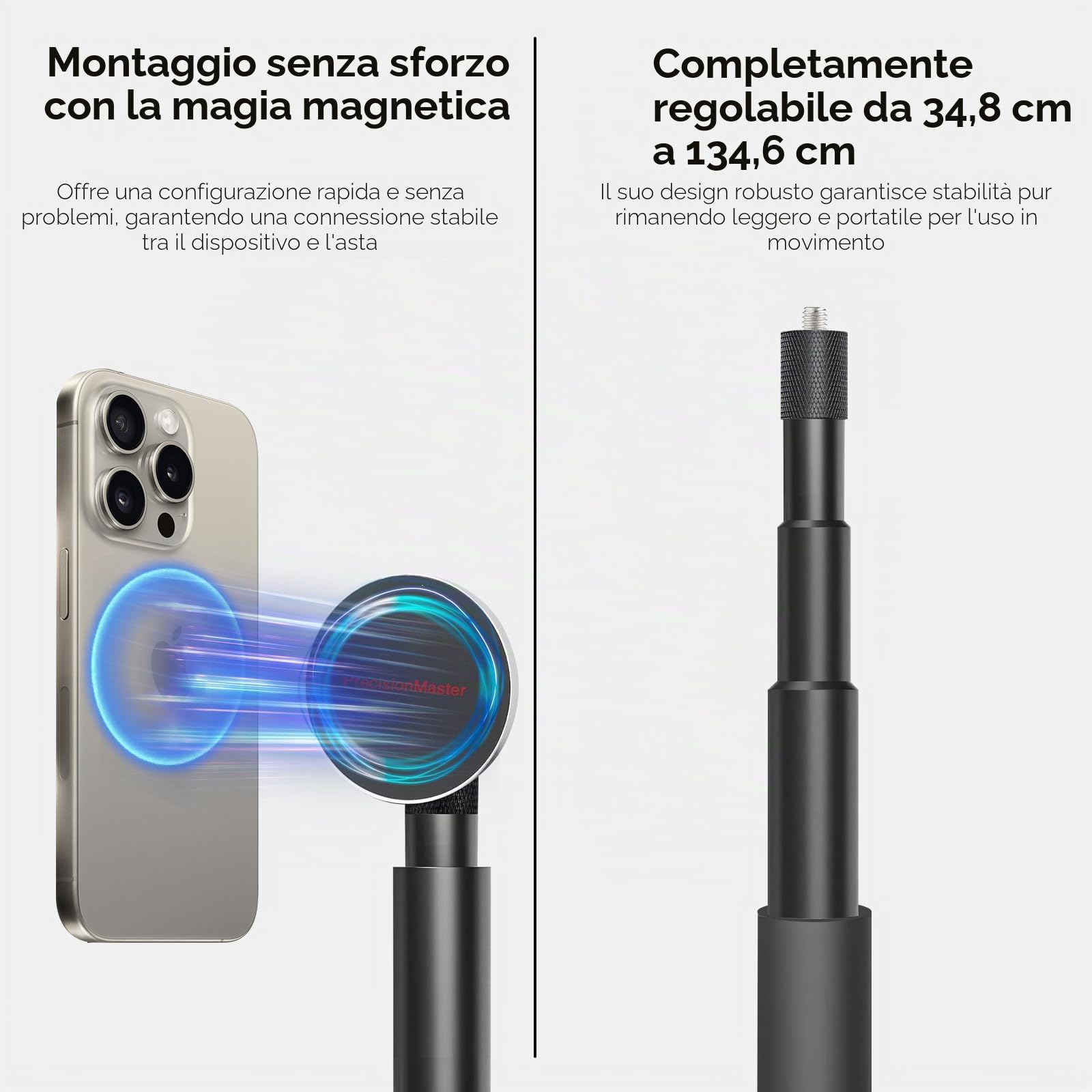 PrecisionMaster Treppiede & Monopiede Golf, Bastone Magnetico per Riprese Golf 135cm Alluminio Regolabile, Aiuto Allenamento Swing Golf Compatibile con iPhone Android