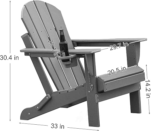 Miniatura 7 de Sundale Outdoor Sillas Adirondack plegables para patio, silla de plástico resistente a la intemperie para adultos con soporte para tazas, silla
