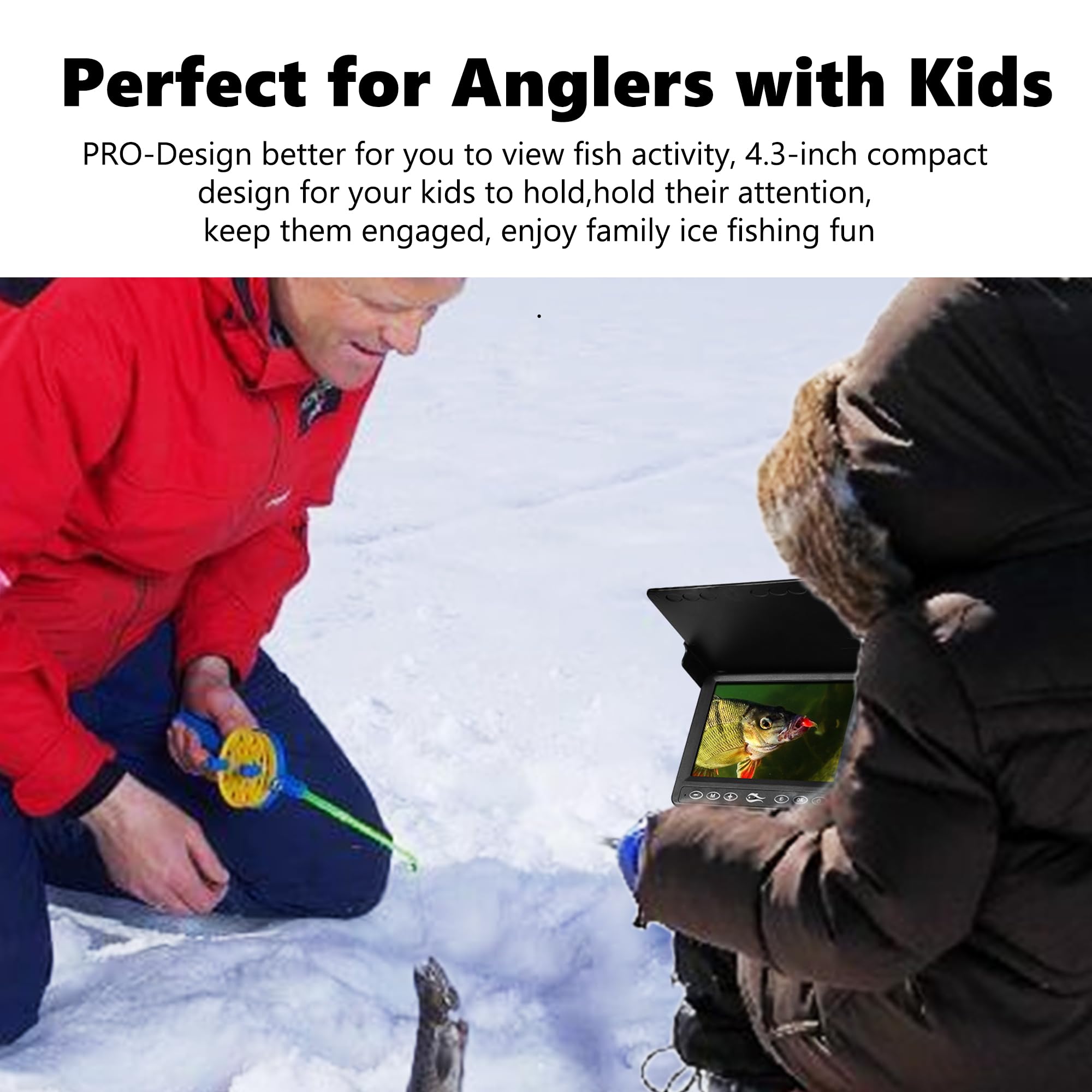 MOQCQGR Unterwasser-Angelkamera mit DVR – tragbare 10,9 cm Eisfischkamera Unterwasser, 3-stufige IR-Beleuchtung, 4-facher Zoom, 16 GB SD-Karte, 1000TVL Eisfischen Fischfinder für Boot, See, Kajak