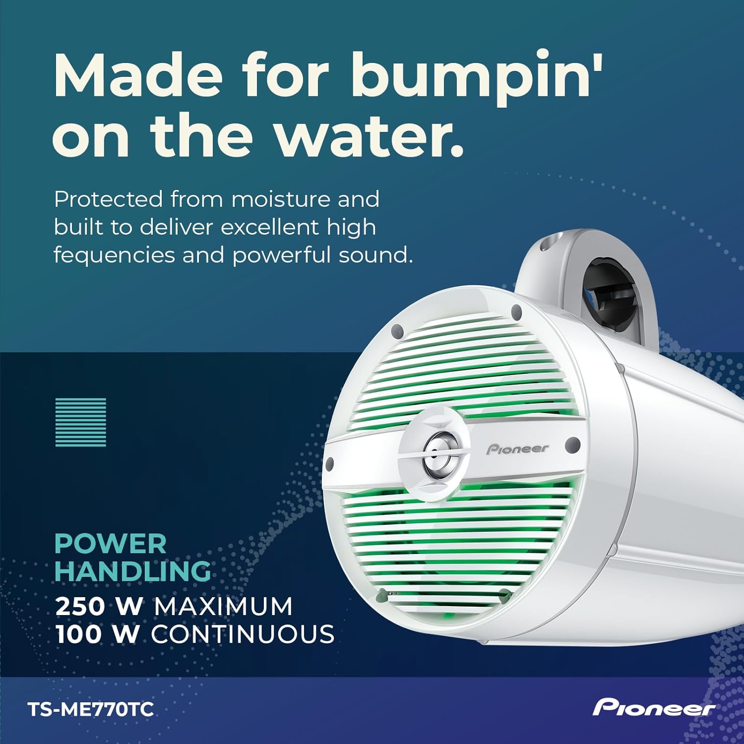 PIONEER TS-ME770TC 7.7" Wakeboard Tower Speakers (Pair, White Classic Design) – 250W, RGB LED Lighting, Water Resistant Marine Speaker System Upgrade for Boats and Other Outdoor Audio Systems