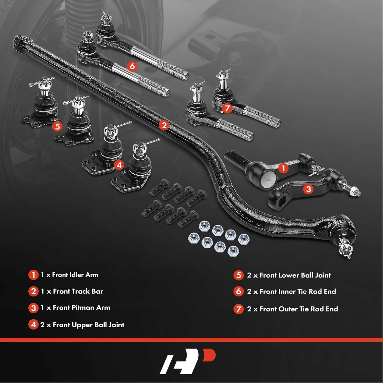 A-Premium Set of 11, Front Upper & Lower Ball Joint, Inner Outer Tie Rod End, Track Bar, Idler Arm, Pitman Arm, Compatible with Dodge Ram 2500 2000-2002, RWD, with Independent Front Suspension