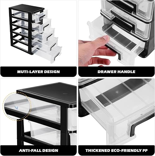 Miniatura 6 de Toyvian Cajones de almacenamiento pequeños de 5 capas, organizador de cajones de plástico, contenedores de almacenamiento transparentes con cajones,
