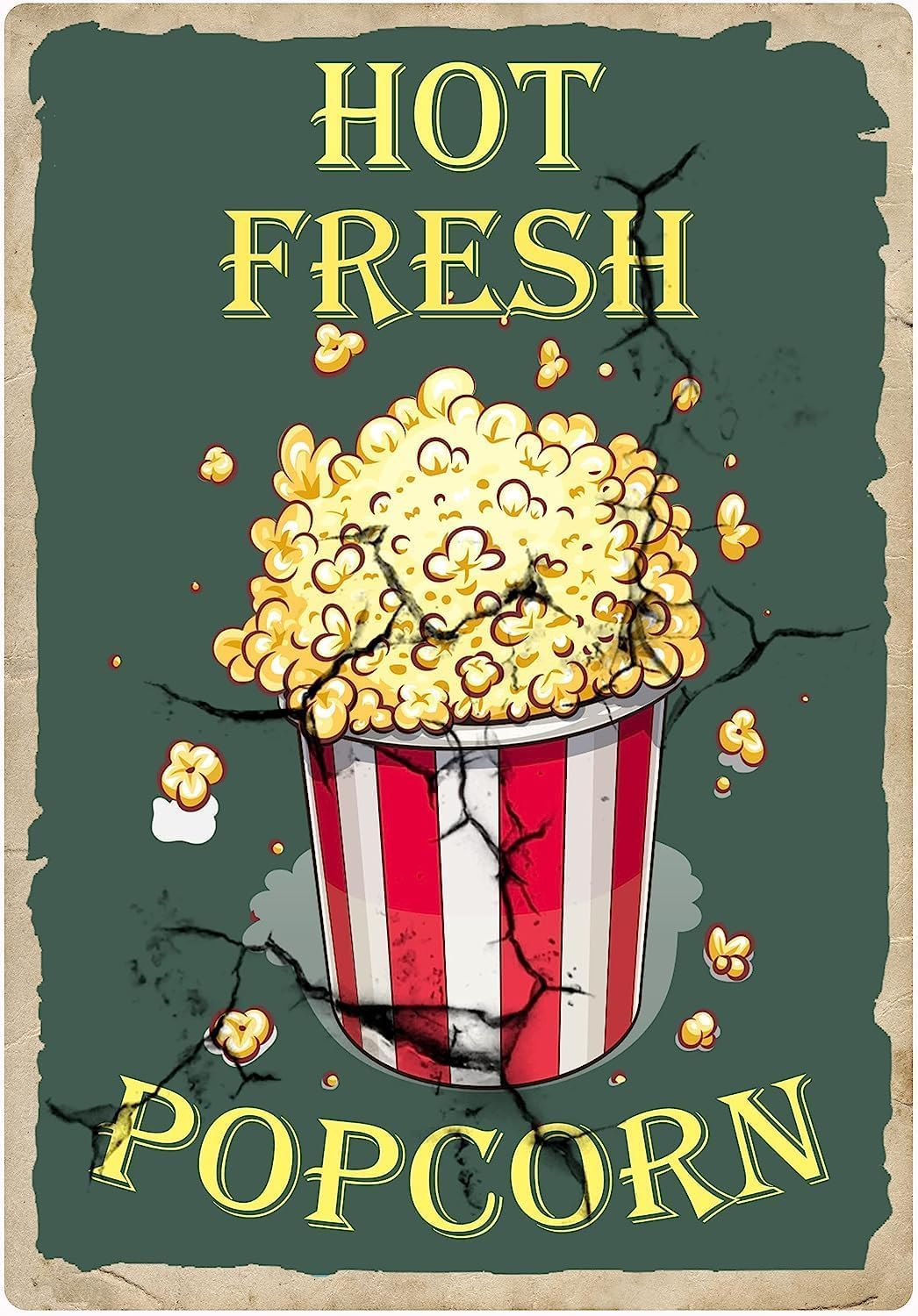 Kwqdozf Tin Sign-4 12X16inch Hot Fresh Popcorn Vintage Metal Aluminum Tin Sign Door Signs 12X1
