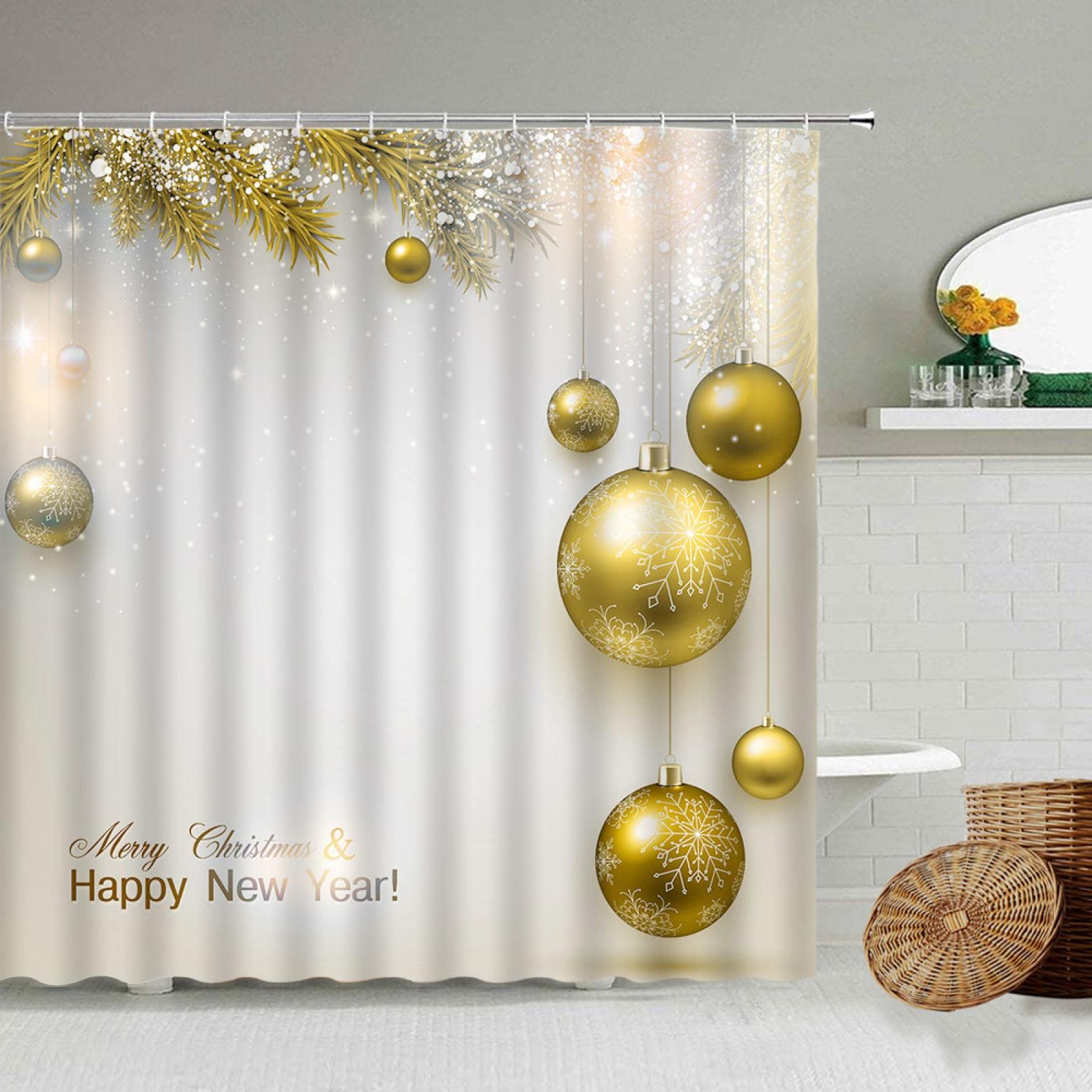 Rideau de douche 115 x 220 cm pour protéger le sol avec un décor de Noël moderne