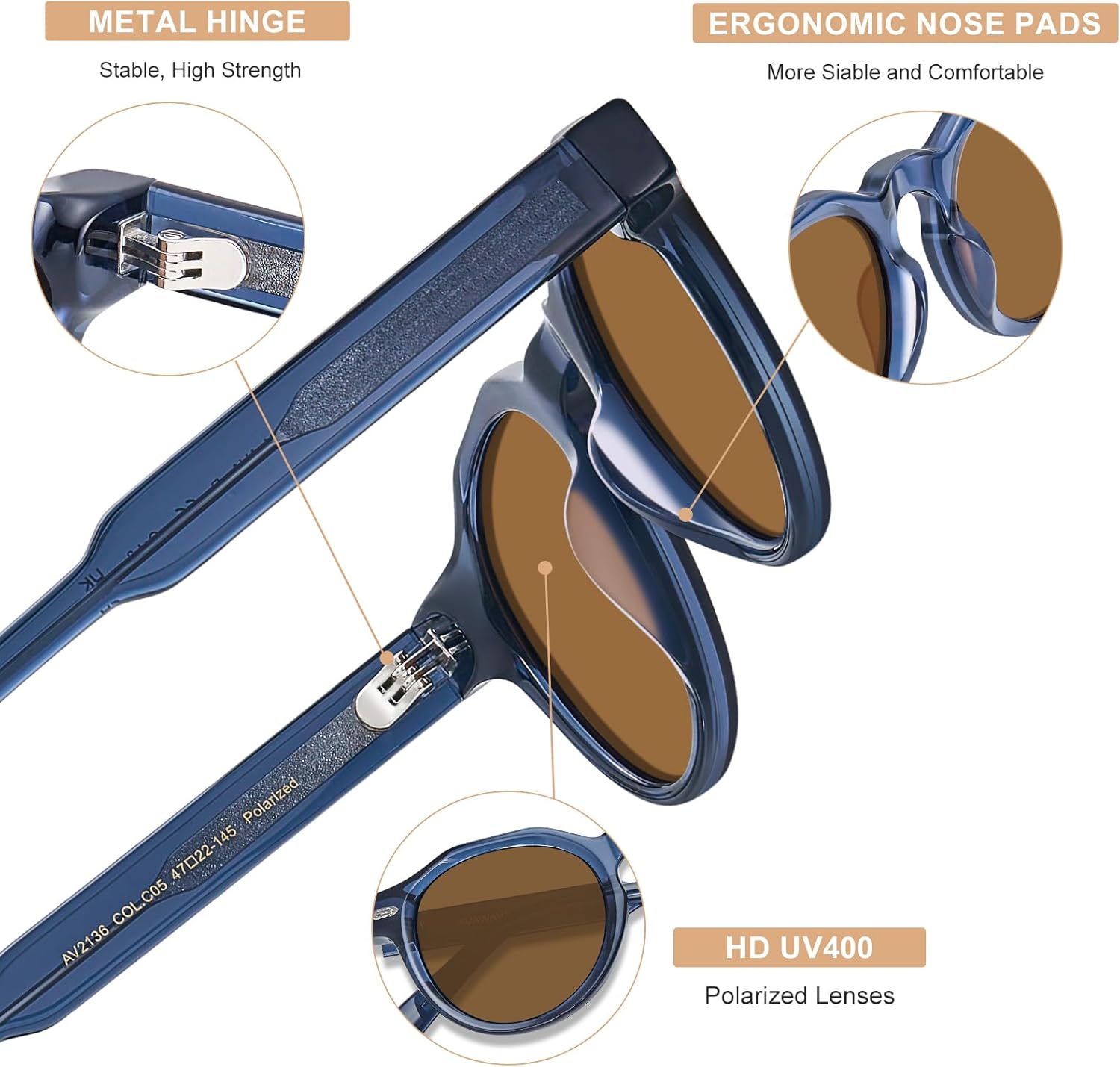 AVAWAY Polarized Mens Sunglasses Round, Italian Acetate UV Protection Retro Small Sun Glasses Fashion Shades AV2136 - Image 4