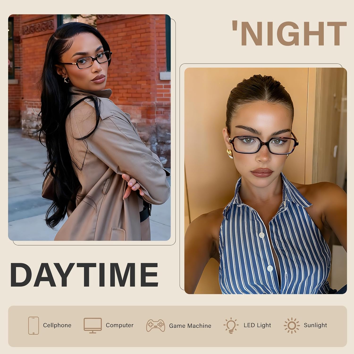 Retro Rectangle Glasses for Women Small Square Blue Light Blocking Glasses Reduce Eye Strain - Image 3