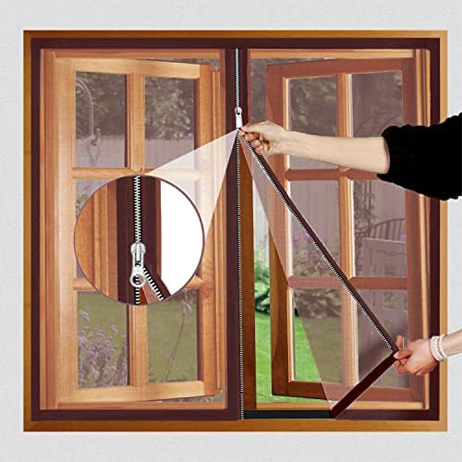 LifeKrafts Pre-Stitched Zipper Window Mosquito Net Premium Edition. 120 GSM Fiberglass Net & Strong Self Adhesive Hook Tape. Height140cms X Width130cms (55x51 inches or 4.6x4.3 feet)-Brown