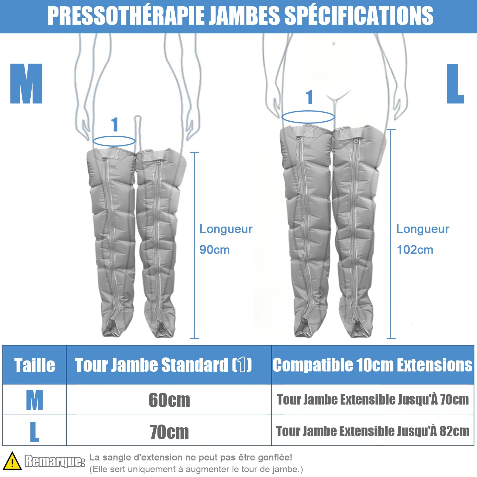 Pressothérapie Jambes 6 Chambre | Bottes Pressothérapie Drainage Lymphatique Jambe Pieds Fatigués Lipoedeme | Appareil Drainage Lymphatique Massage | 0-240 mmhg (2 Jambes | L)