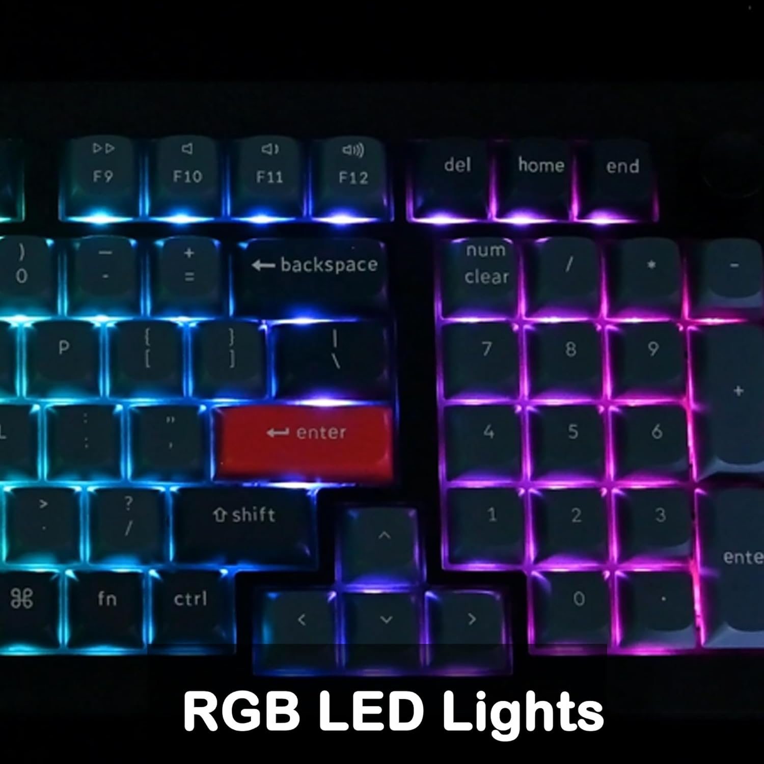 Keychron V5 Max keyboard with vibrant RGB backlighting illuminating the keys.