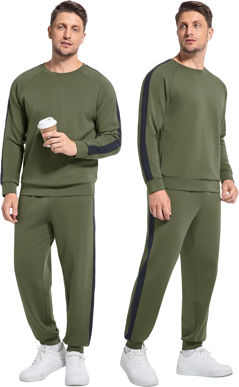 WiWi Men's Tracksuit Set Soft Breathable 2 Piece Jogger Outfit Modal Cotton Pullover Jogging Sweatsuits S-XXL